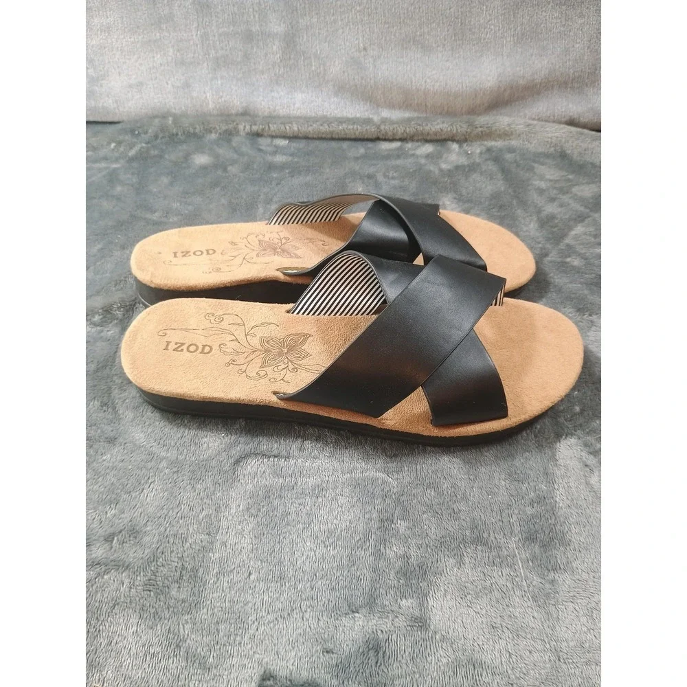 IZOD Womens‎ Alyssa Black 9M Crisscross Strap Slide Sandals